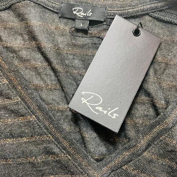 Rails Sami Striped V Neck Long Sleeve Top Size L Large NWT Bronze Charcoal - Picture 5 of 11